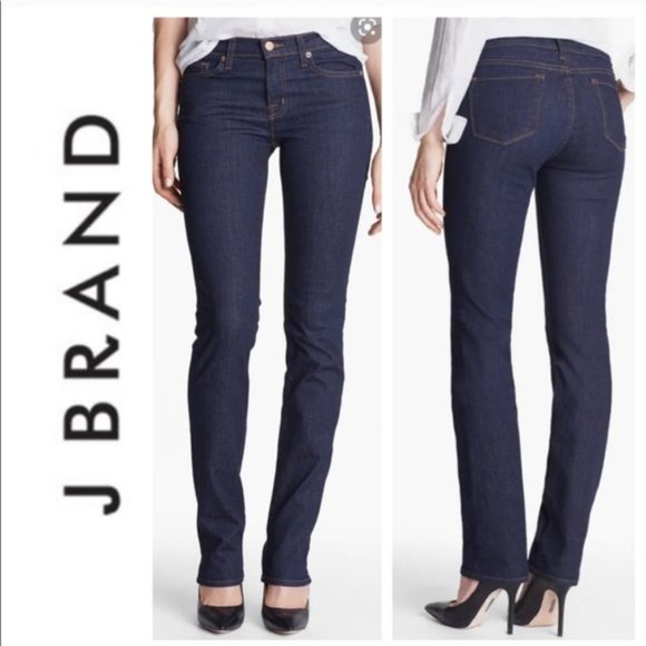 J Brand Denim - J BRAND Jeans Straight Dark Blue Mid Rise 4 Way Stretch Denim